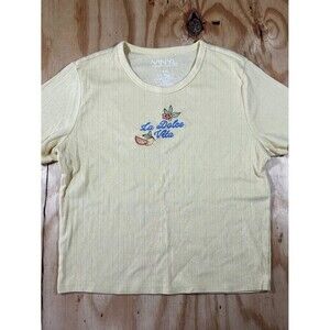 Vinyl Threads Yellow Embroidered Dolce Vita Pointelle Tee - XXL